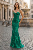 Yellow Spaghetti Straps Sheath Long Prom Dresses With Floral Embroidery
