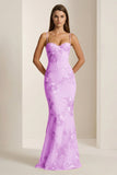 Yellow Spaghetti Straps Sheath Long Prom Dresses With Floral Embroidery