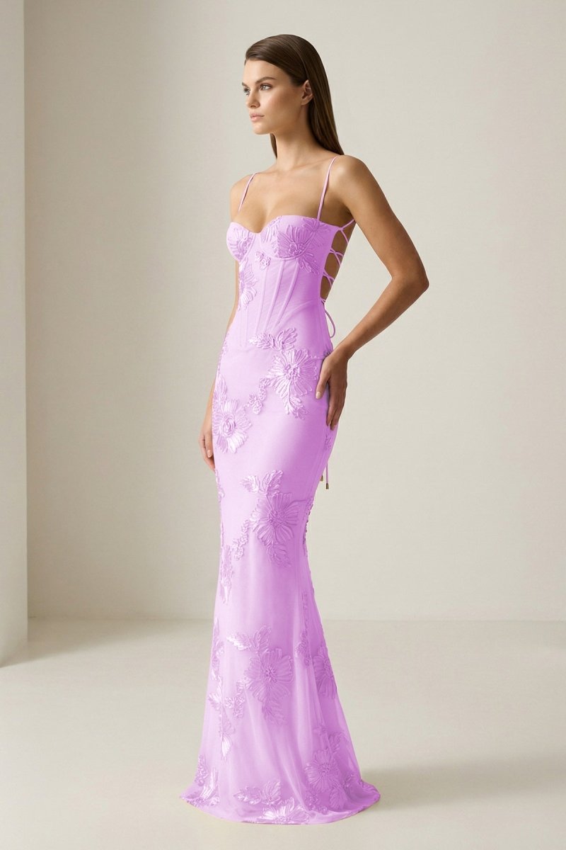 Yellow Spaghetti Straps Sheath Long Prom Dresses With Floral Embroidery