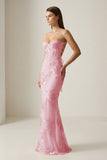 Yellow Spaghetti Straps Sheath Long Prom Dresses With Floral Embroidery