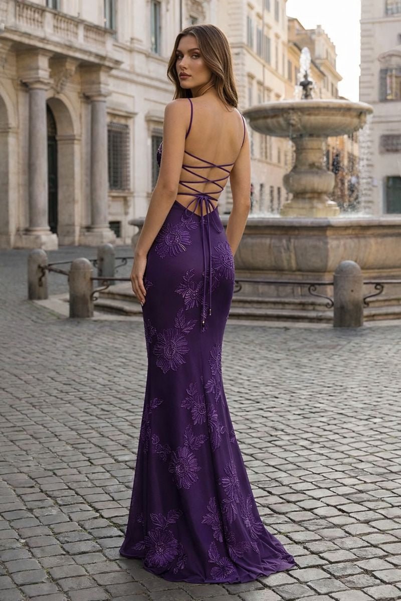 Yellow Spaghetti Straps Sheath Long Prom Dresses With Floral Embroidery