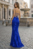 Yellow Spaghetti Straps Sheath Long Prom Dresses With Floral Embroidery