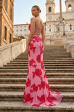 Yellow Spaghetti Straps Sheath Long Prom Dresses With Floral Embroidery