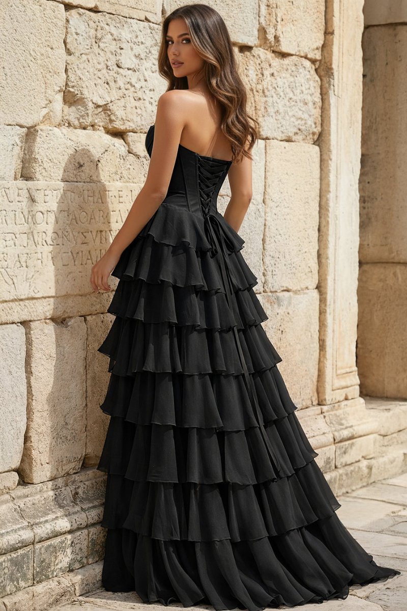 Strapless A-Line Ruffle Long Prom Dress With Split