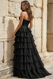 Strapless A-Line Ruffle Long Prom Dress With Split