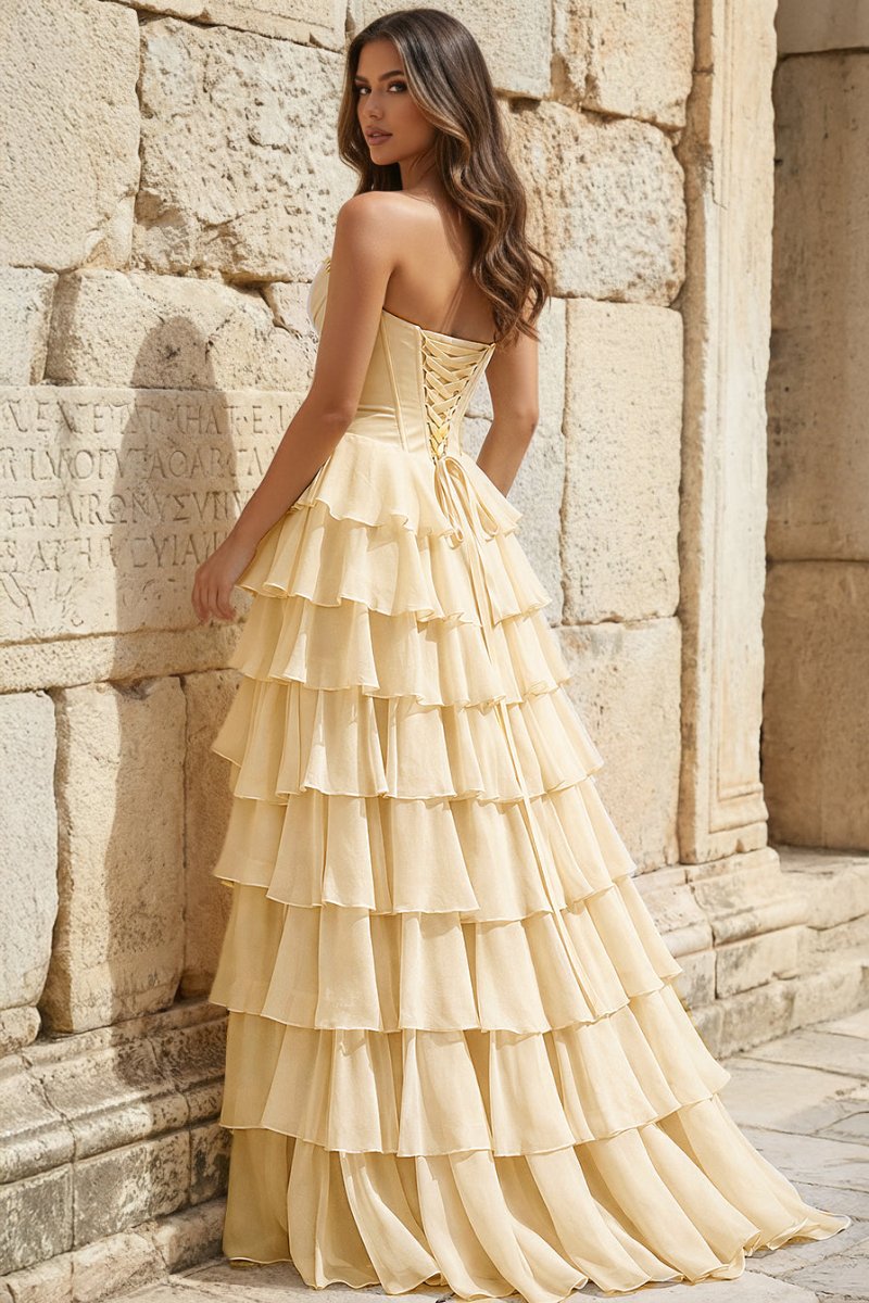 Strapless A-Line Ruffle Long Prom Dress With Split