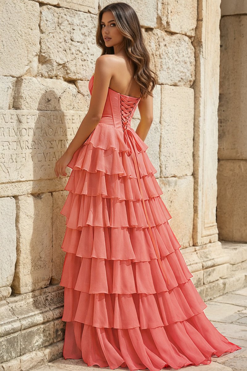 Strapless A-Line Ruffle Long Prom Dress With Split