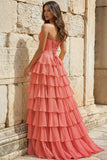 Strapless A-Line Ruffle Long Prom Dress With Split