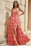 Strapless A-Line Ruffle Long Prom Dress With Split