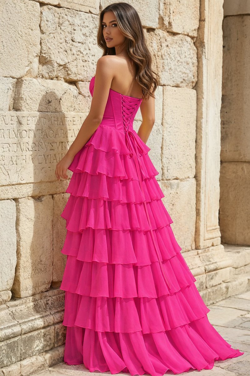 Strapless A-Line Ruffle Long Prom Dress With Split