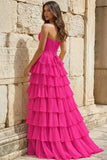 Strapless A-Line Ruffle Long Prom Dress With Split