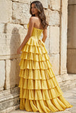 Strapless A-Line Ruffle Long Prom Dress With Split