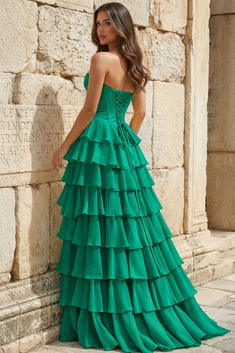 Strapless A-Line Ruffle Long Prom Dress With Split