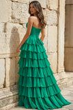 Strapless A-Line Ruffle Long Prom Dress With Split