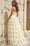 Strapless A-Line Ruffle Long Prom Dress With Split