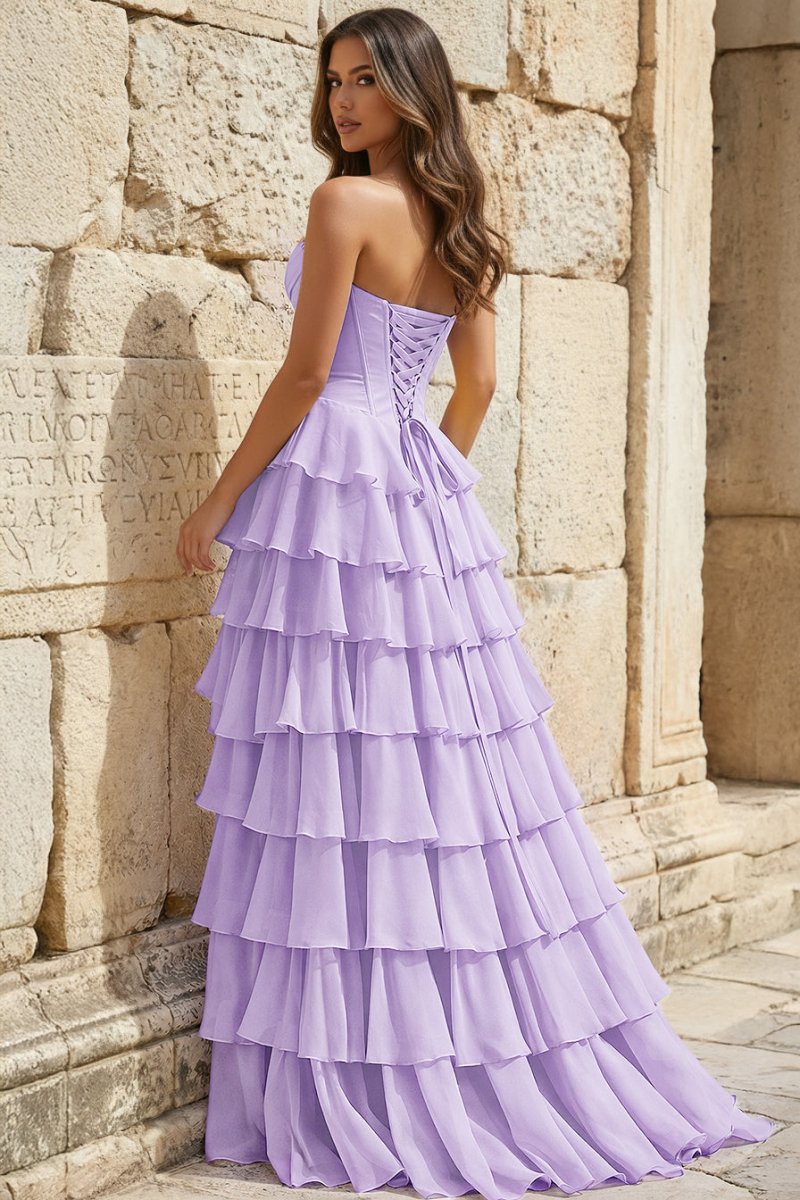 Strapless A-Line Ruffle Long Prom Dress With Split