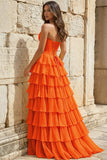 Strapless A-Line Ruffle Long Prom Dress With Split