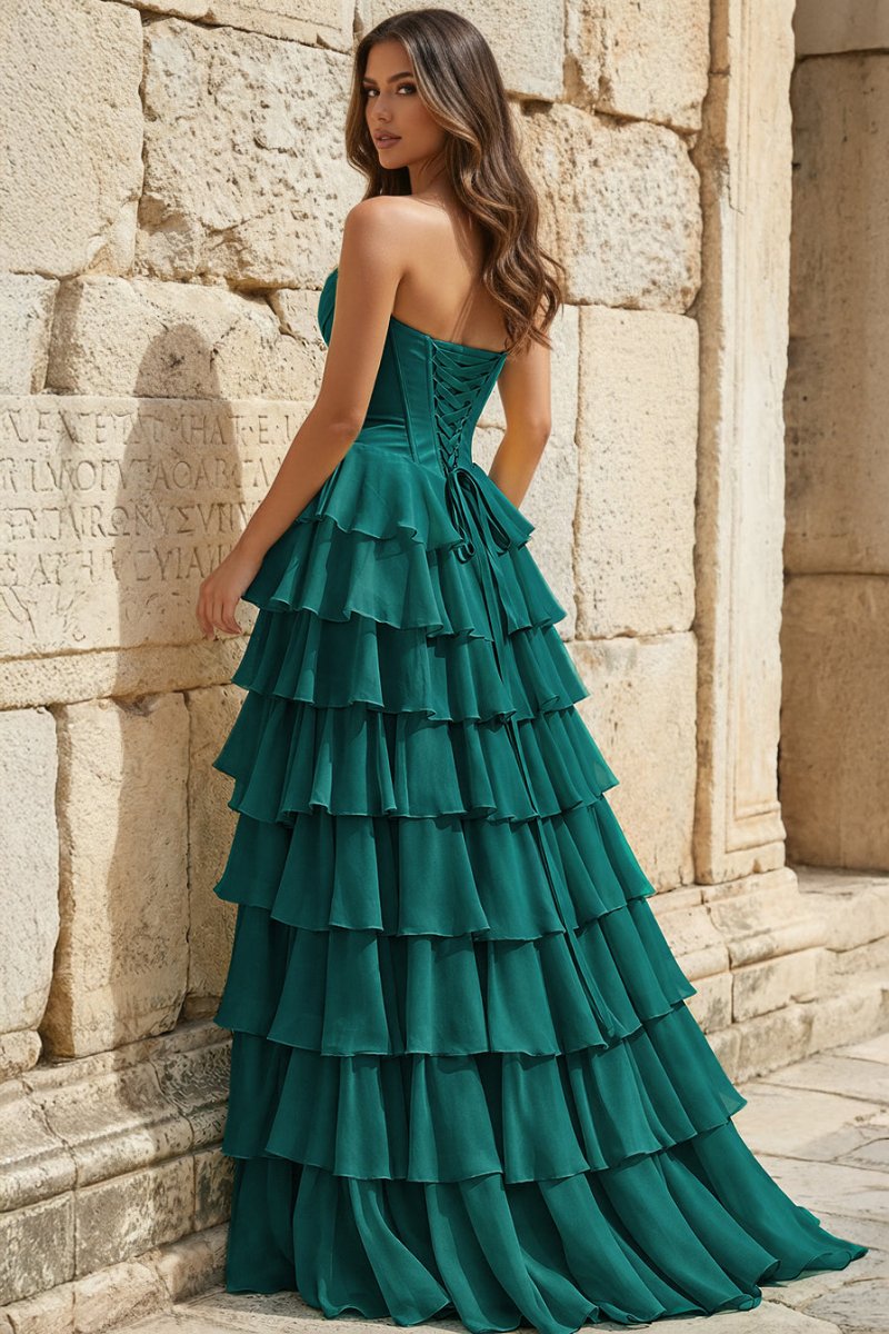 Strapless A-Line Ruffle Long Prom Dress With Split