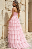 Strapless A-Line Ruffle Long Prom Dress With Split