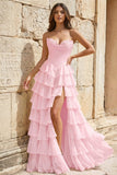 Strapless A-Line Ruffle Long Prom Dress With Split