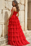 Strapless A-Line Ruffle Long Prom Dress With Split