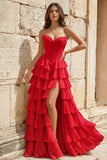 Strapless A-Line Ruffle Long Prom Dress With Split