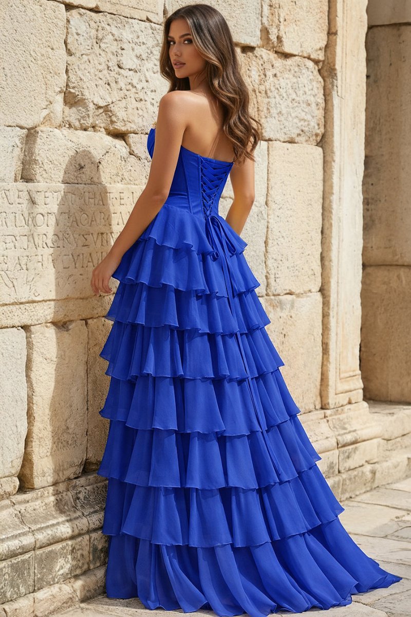 Strapless A-Line Ruffle Long Prom Dress With Split