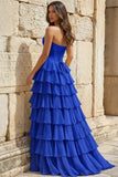 Strapless A-Line Ruffle Long Prom Dress With Split