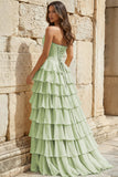 Strapless A-Line Ruffle Long Prom Dress With Split