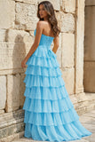 Strapless A-Line Ruffle Long Prom Dress With Split