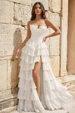 Strapless A-Line Ruffle Long Prom Dress With Split