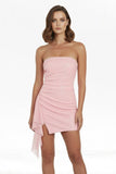 Pink - Strapless Sheath Sequins Mini Party Dresses With Side Train