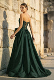 Pink - Strapless A Line Satin Pearl Long Formal Prom Dresses With Bow