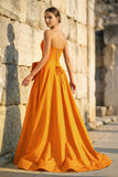 Pink - Strapless A Line Satin Pearl Long Formal Prom Dresses With Bow