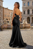 Yellow Sweetheart Sheath Satin Long Prom Dresses With Slit
