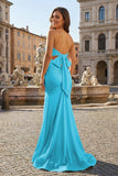 Yellow Sweetheart Sheath Satin Long Prom Dresses With Slit