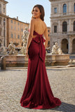 Yellow Sweetheart Sheath Satin Long Prom Dresses With Slit
