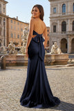 Yellow Sweetheart Sheath Satin Long Prom Dresses With Slit