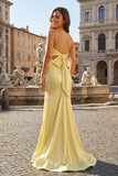 Yellow Sweetheart Sheath Satin Long Prom Dresses With Slit
