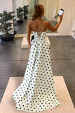 Fuchsia Sweetheart A Line Polka Dots Satin Long Prom Dresses With Bow