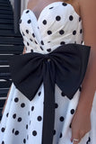 Fuchsia Sweetheart A Line Polka Dots Satin Long Prom Dresses With Bow