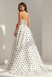 Fuchsia Sweetheart A Line Polka Dots Satin Long Prom Dresses With Bow