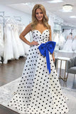 Fuchsia Sweetheart A Line Polka Dots Satin Long Prom Dresses With Bow