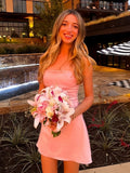 Pink - Square Neck Sleeveless A Line Short Cocktail Dresses