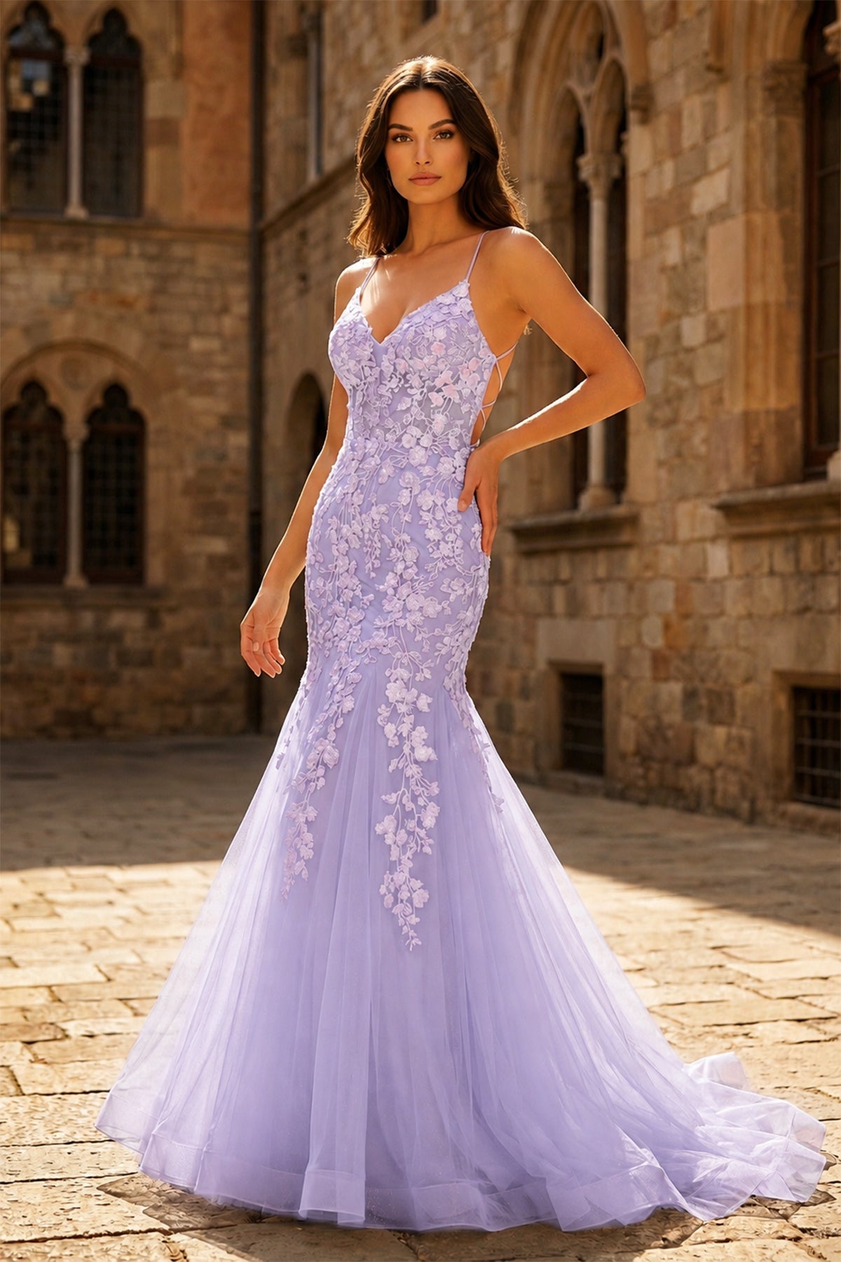 Sage Green Spaghetti Straps Mermaid Prom Dress With Appliques