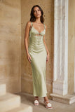 Pink Sheath Spaghetti Straps Satin Long Prom Dresses With Keyhole
