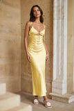 Pink Sheath Spaghetti Straps Satin Long Prom Dresses With Keyhole