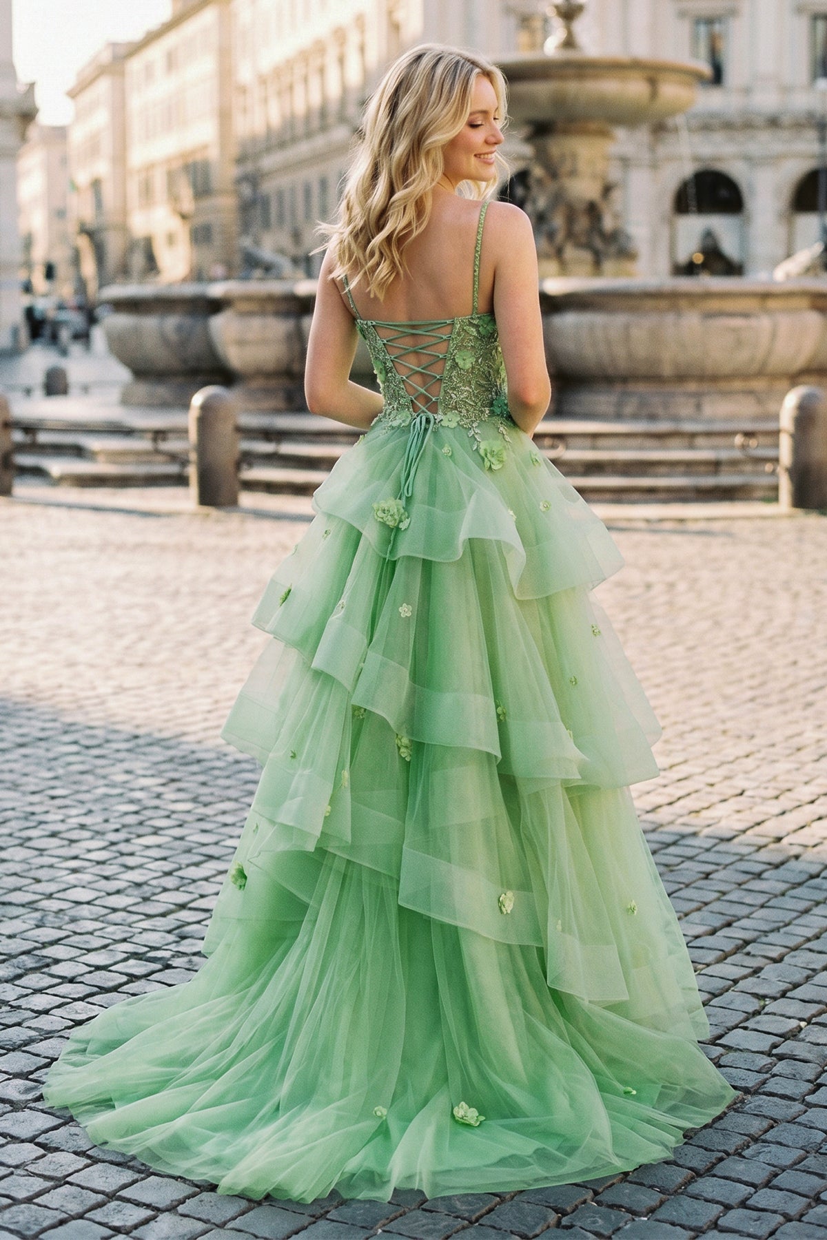 Ball Gown Sweetheart Sage Green Tulle Long Prom Dresses with Appliques