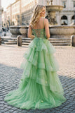 Ball Gown Sweetheart Sage Green Tulle Long Prom Dresses with Appliques