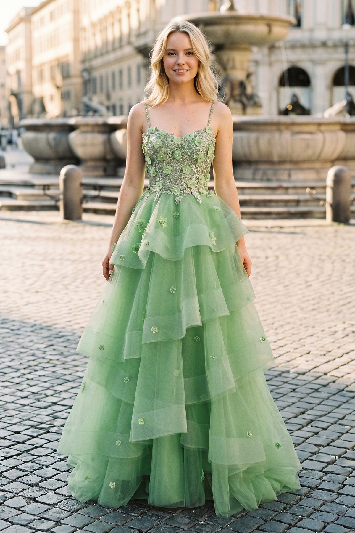 Ball Gown Sweetheart Sage Green Tulle Long Prom Dresses with Appliques